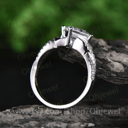 Princess cut moissanite engagement ring white gold 14K/18K real diamond ring twisted gift unique antique women promise bridal wedding ring