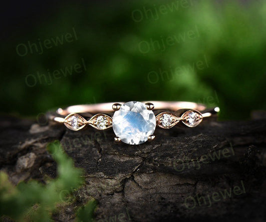 0.5ct blue moonstone engagement ring rose gold 14K/18K moonstone ring june birthstone ring diamond wedding ring unique promise bridal ring