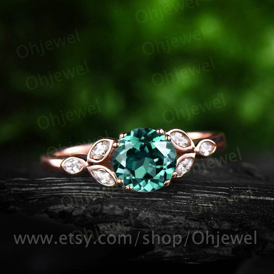 Green emerald engagement ring rose gold 14K/18K moissanite wedding band emerald ring gold may birthstone ring flower marquise promise ring