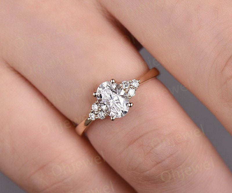 Oval cut moissanite engagement ring 14K 18K rose gold 7 stone moissanite ring for women dainty unique vintage engagement ring wedding ring