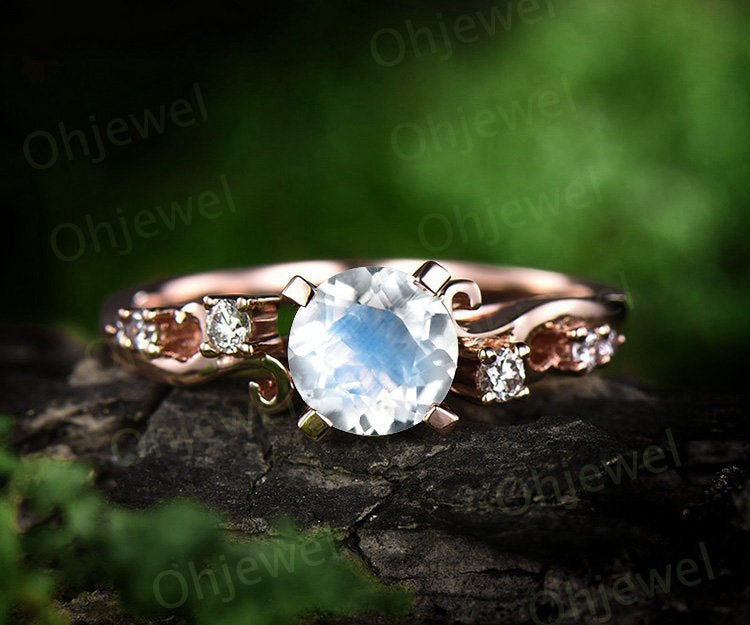 1ct blue moonstone engagement ring rose gold 14K/18K diamond unique wedding band promise ring June birthstone ring moonstone ring gold