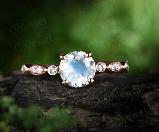 1ct blue moonstone engagement ring rose gold 14K/18K diamond wedding band moonstone ring gold June birthstone ring marquise promise ring