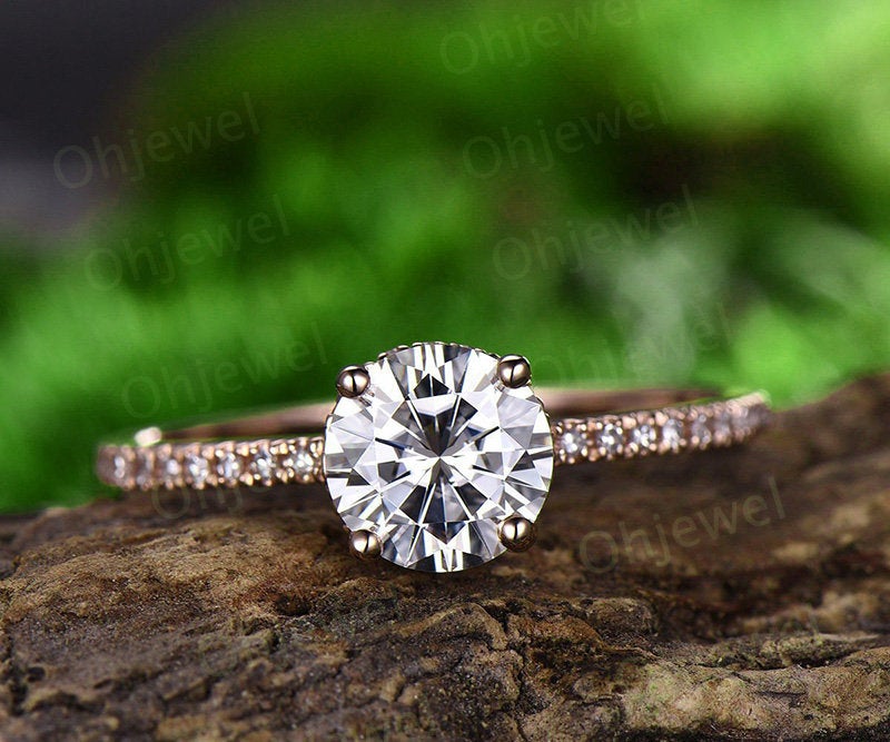 Moissanite ring gold 1 carat Moissanite engagement ring rose gold 14K/18K with diamond under basket halo ring moissanite promise ring