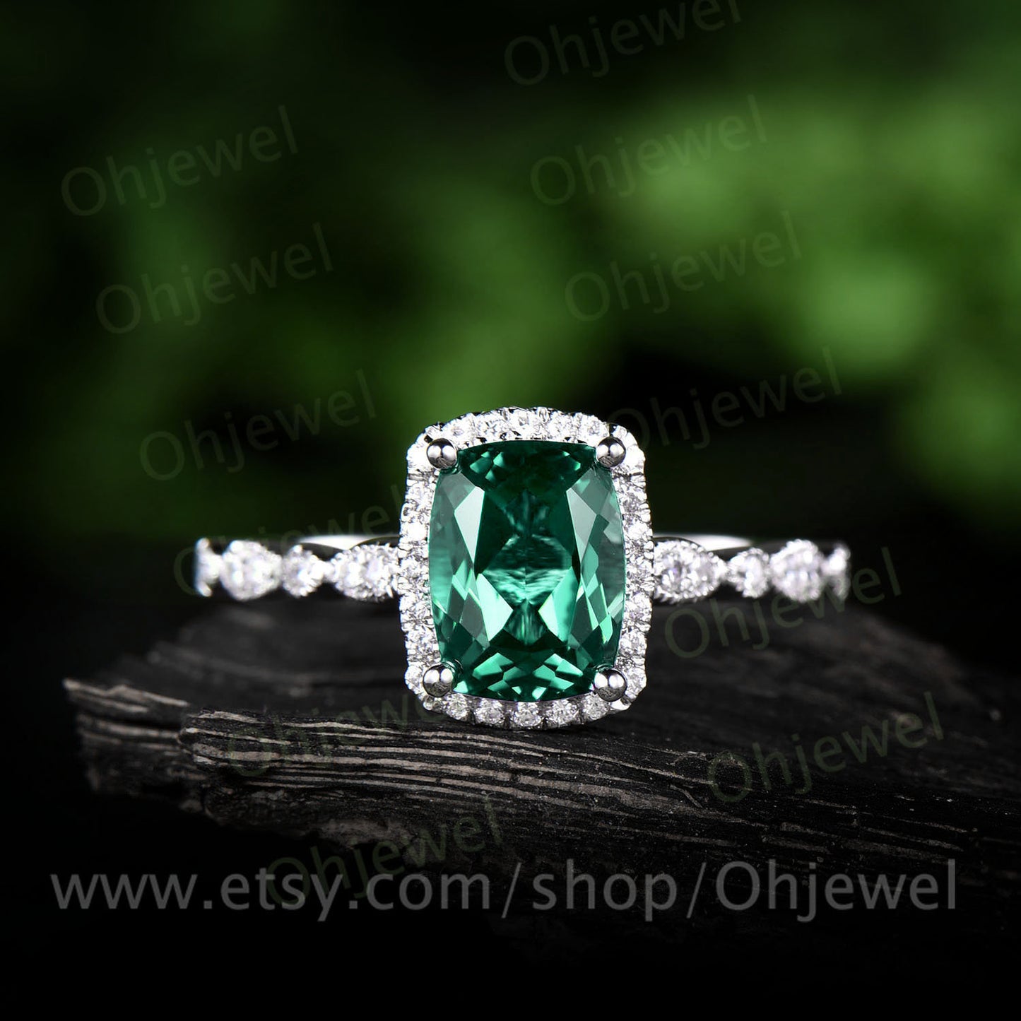 1.5ct emerald engagement ring white gold 14K/18K emerald ring vintage marquise diamond halo ring may birthstone promise wedding bridal ring