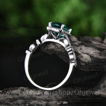 1.5ct emerald engagement ring white gold 14K/18K emerald ring vintage marquise diamond halo ring may birthstone promise wedding bridal ring