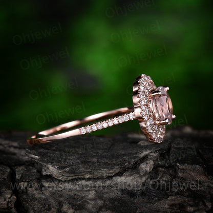 Round pink morganite ring morganite engagement ring rose gold 14K/18K moissanite double halo ring antique fine jewelry wedding bridal ring