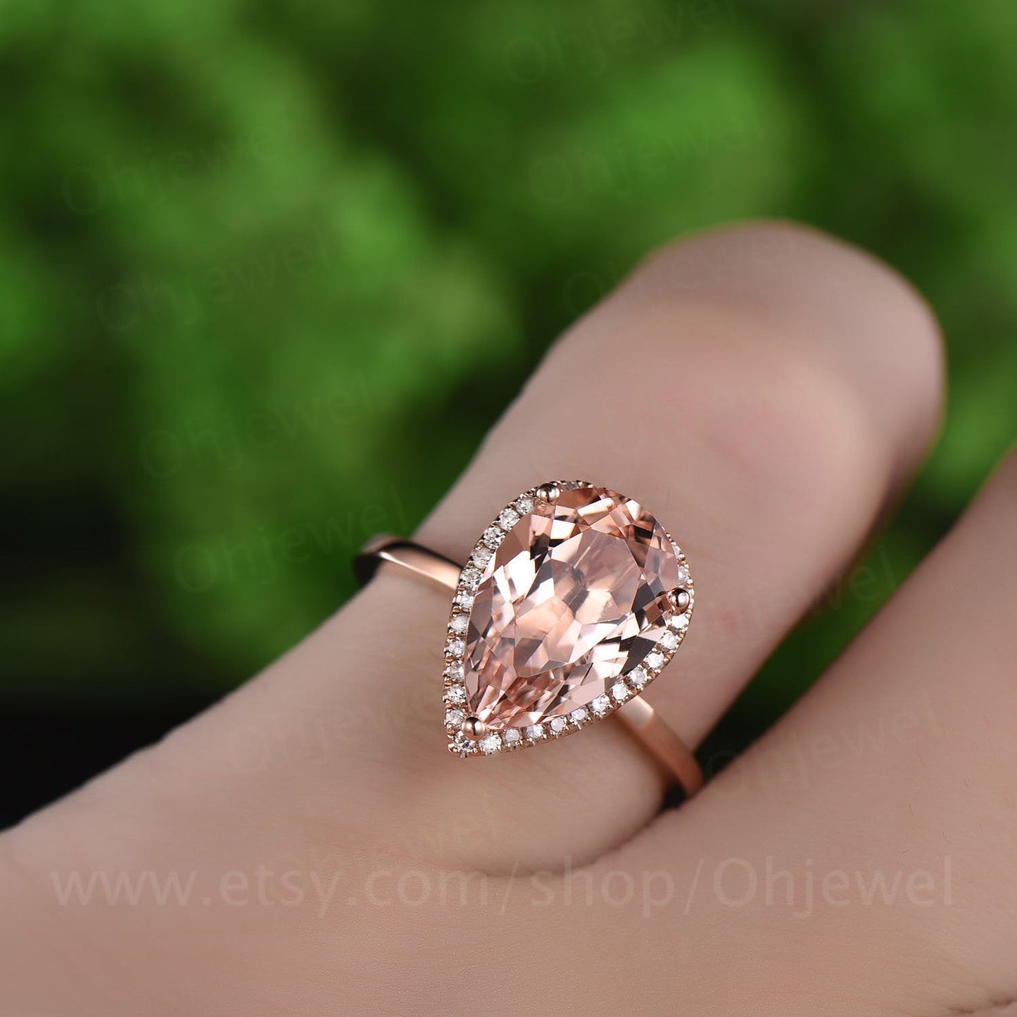 3.5ct pink morganite engagement ring rose gold 14K/18K pear 8x12mm big morganite ring diamond halo ring vintage wedding promise bridal ring