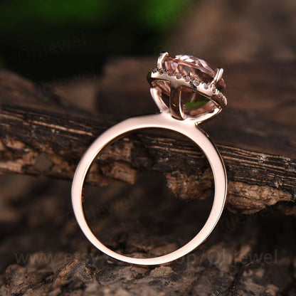 3.5ct pink morganite engagement ring rose gold 14K/18K pear 8x12mm big morganite ring diamond halo ring vintage wedding promise bridal ring