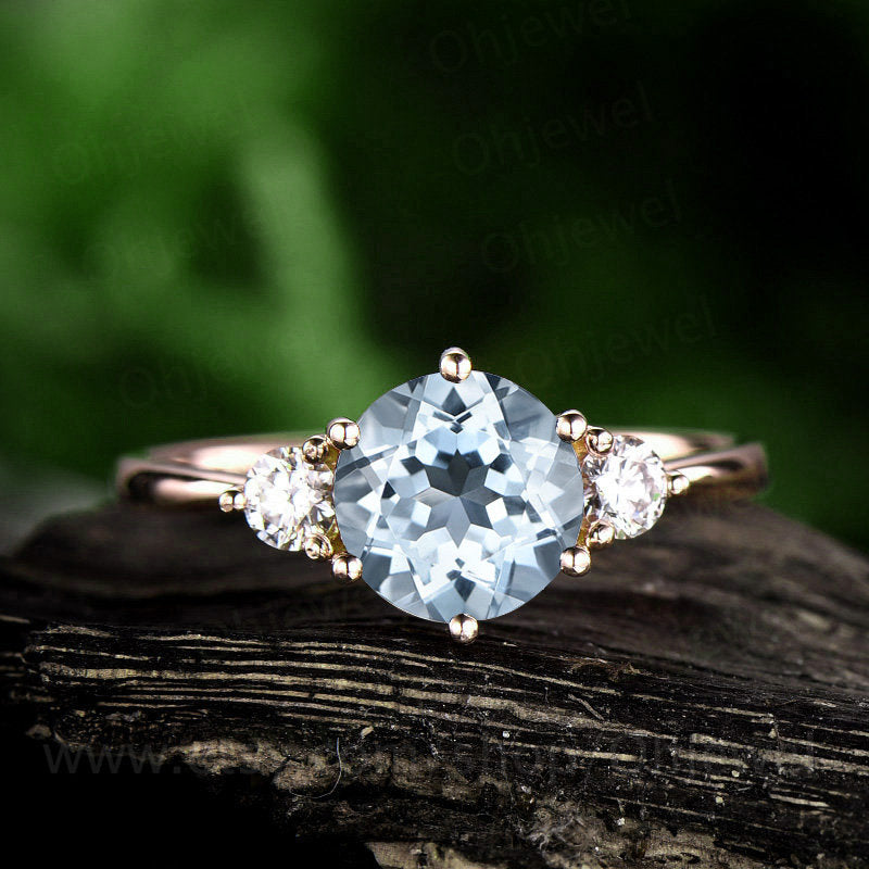 2.00 Ct Aquamarine & Round Diamond Engagement Gypsy newest Ring 14K Yellow Gold Finish Promise Ring Anniversary Gift For Her Wedding Gift Handmade