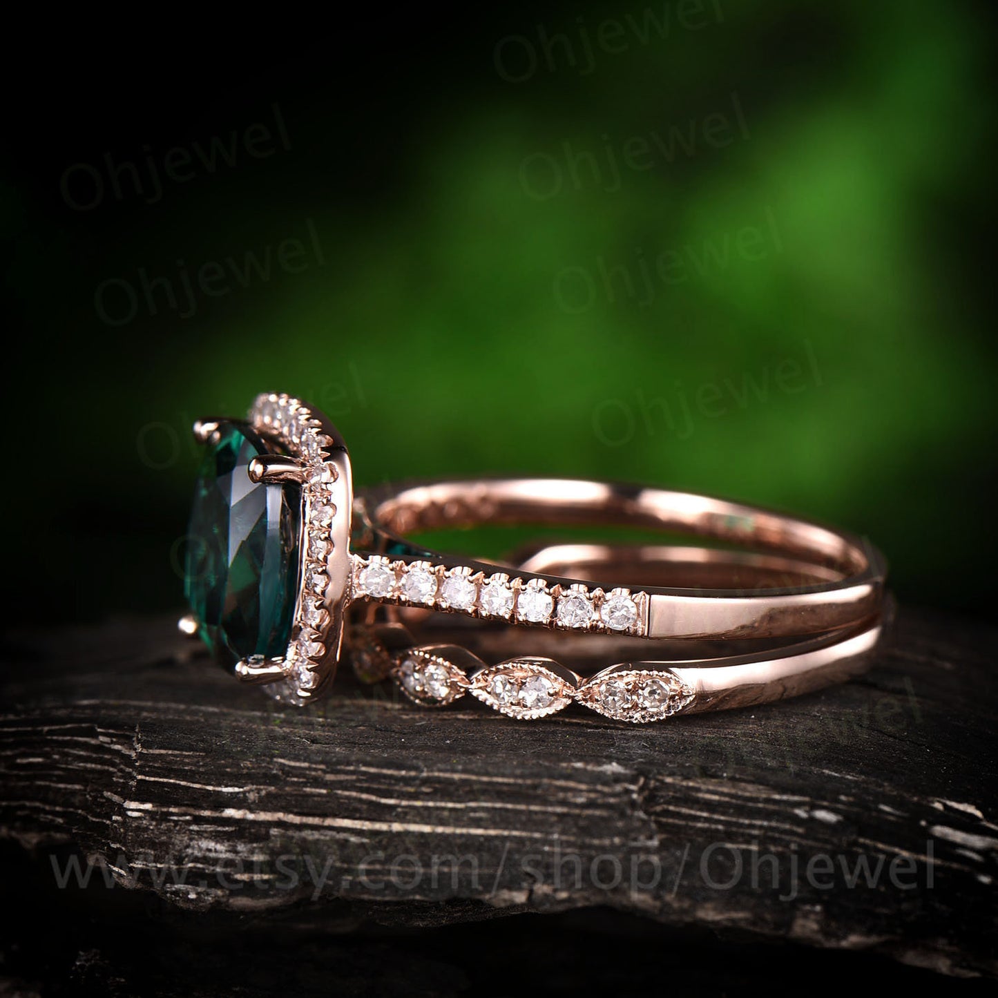 ONLY the diamond wedding ring band rose gold 14K/18K art deco half eternity real diamond wedding bridal promise ring