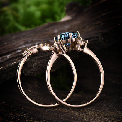 1pc Only the London blue topaz engagement ring rose gold 14K/18K Three stone topaz ring vintage November birthstone moissanite wedding ring