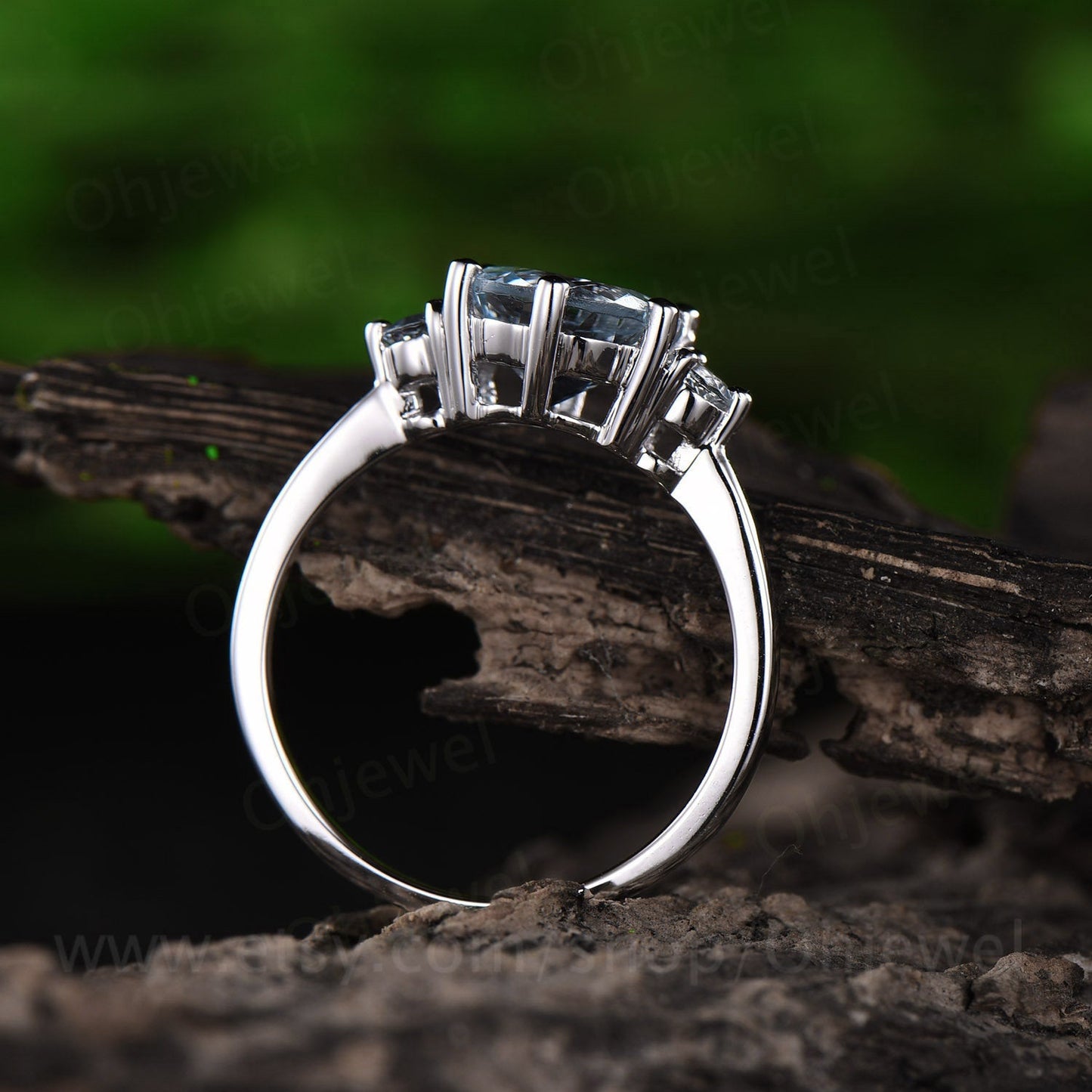 Three stone aquamarine engagement ring white gold 14K/18K aquamarine ring gold vintage March birthstone ring wedding promise ring jewelry