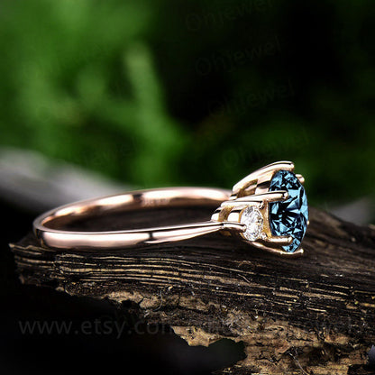 Three stone moissanite ring vintage alexandrite engagement ring white gold ring women June birthstone ring anniversary wedding ring gift