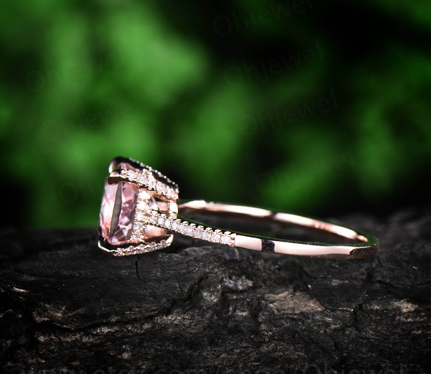 Cushion cut halo on sale morganite engagement ring