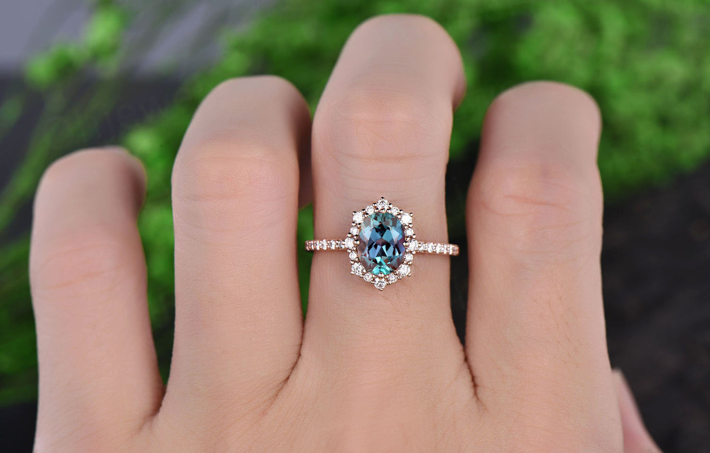 Vintage unique moissanite engagement ring oval cut alexandrite engagement ring white gold birthday wedding anniversary gift antique jewelry