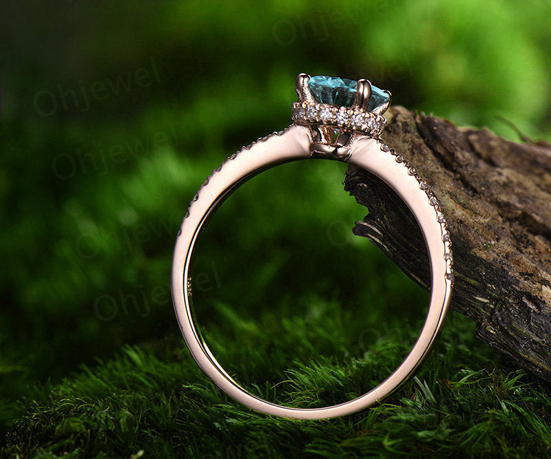 Real diamond under basket halo ring color change alexandrite engagement ring rose gold vintage 1ct round alexandrite women wedding ring gift