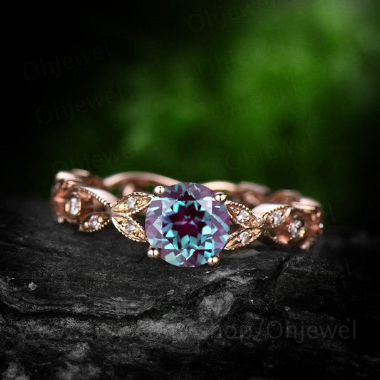 1ct color change alexandrite engagement ring flower alexandrite ring rose gold antique vintage full eternity diamond wedding ring band gift