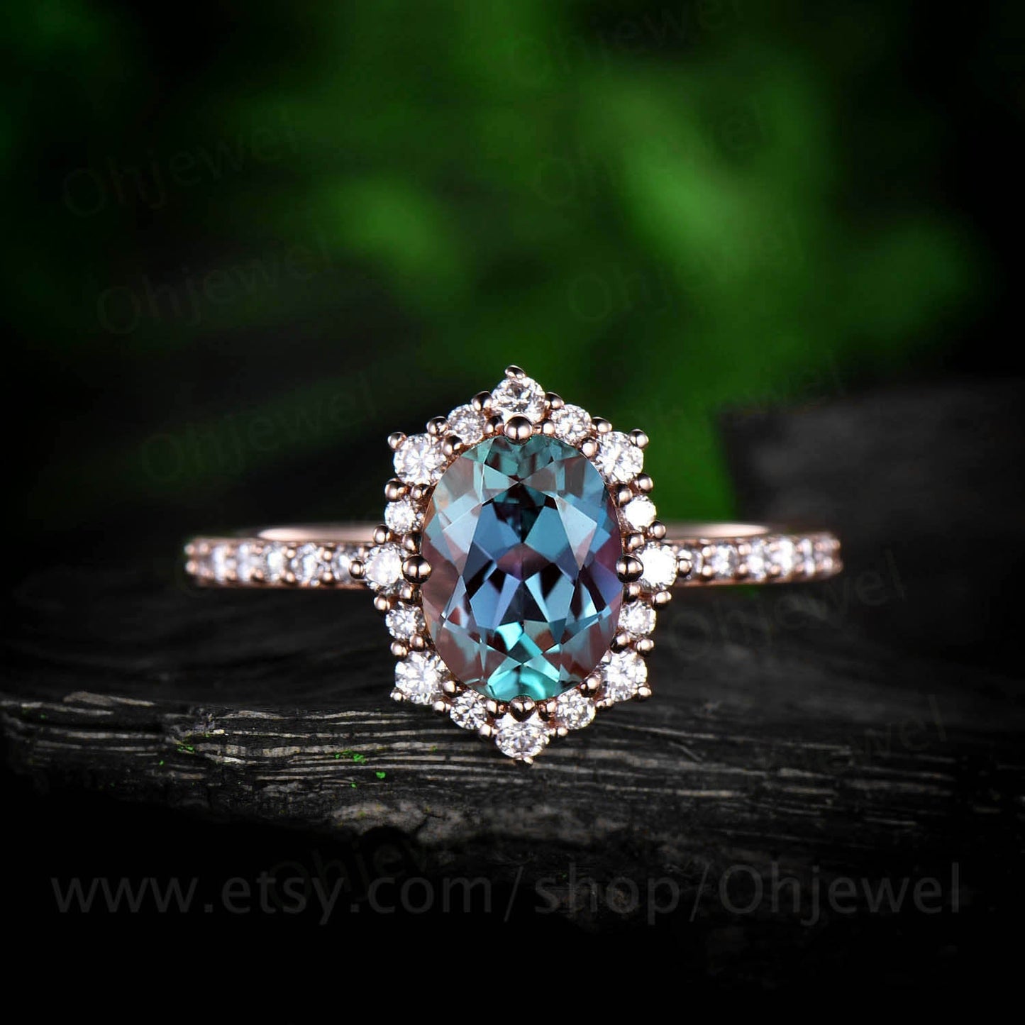 1.3ct alexandrite ring for women vintage unique halo cluster moissanite ring color change alexandrite engagement ring rose gold wedding ring