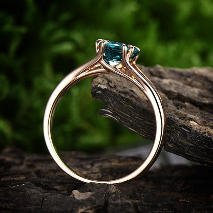 Vintage round cut Alexandrite engagement ring 14k rose gold unique split shank Solitaire engagement ring for women wedding promise ring gift