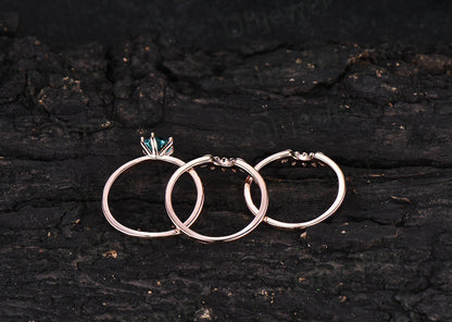 3pcs Alexandrite bridal set color change alexandrite engagement ring set rose gold crown marquise moissanite wedding June birthstone ring