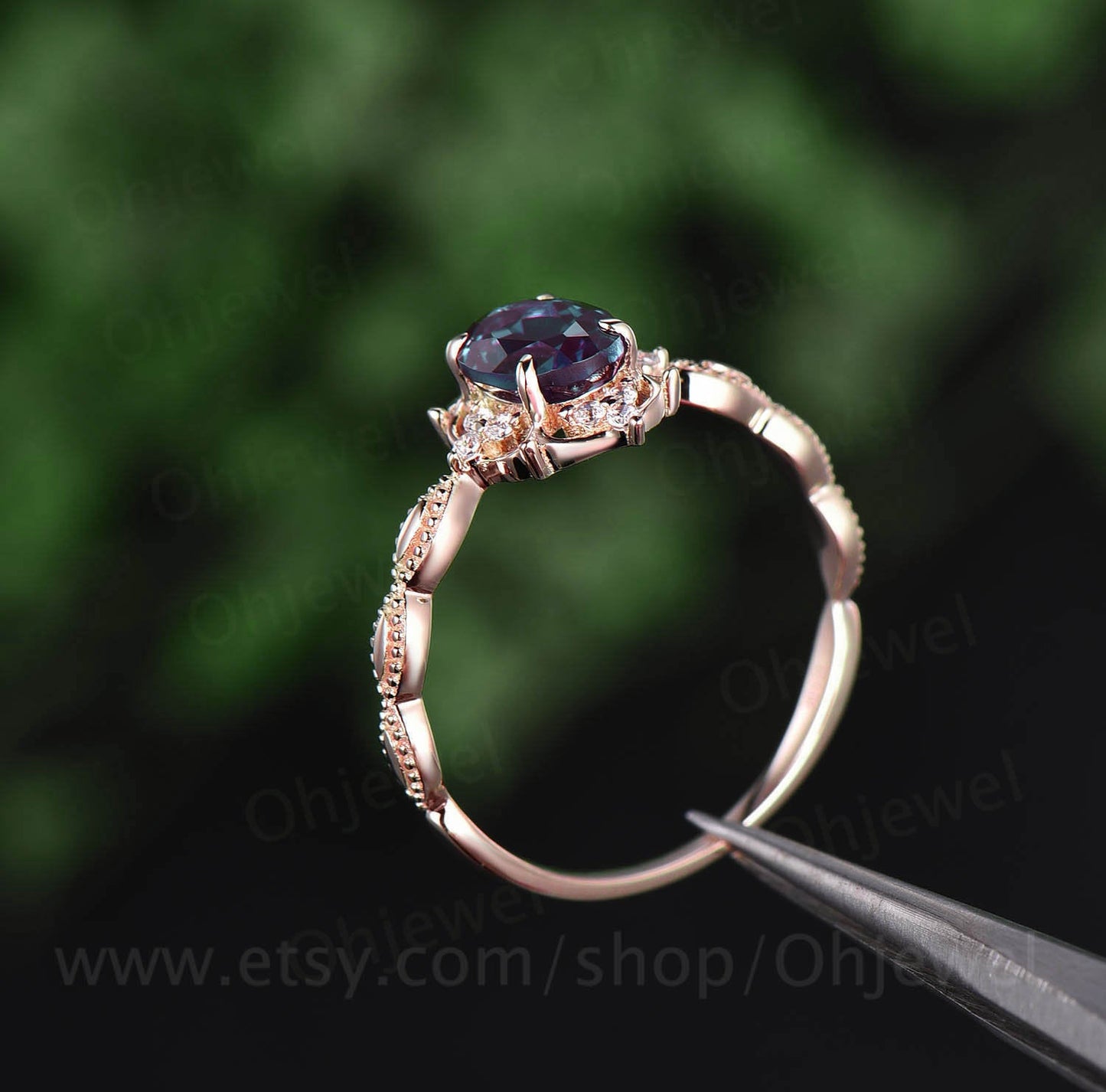 Oval alexandrite ring vintage color change alexandrite engagement ring rose gold moissanite ring for women jewelry unique bridal ring gift
