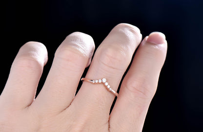 Moissanite wedding band curved moissanite wedding ring band bridal ring solid 10k 14k 18k rose gold stacking matching band
