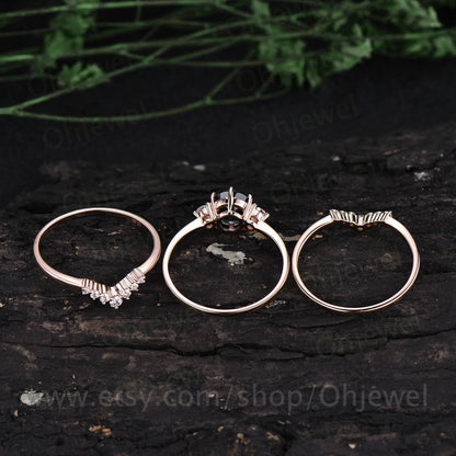Three stone moissanite crown ring 3pcs color change alexandrite engagement ring set rose gold wedding bridal set anniversary gift jewelry
