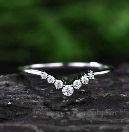 Moissanite wedding band curved moissanite wedding ring band bridal ring solid 10k 14k 18k rose gold stacking matching band