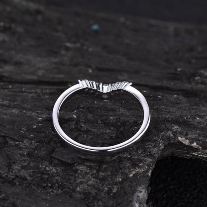Curved V Alexandrite wedding band crown moissanite wedding ring matching stacking ring band rose gold jewelry anniversary birthday gift
