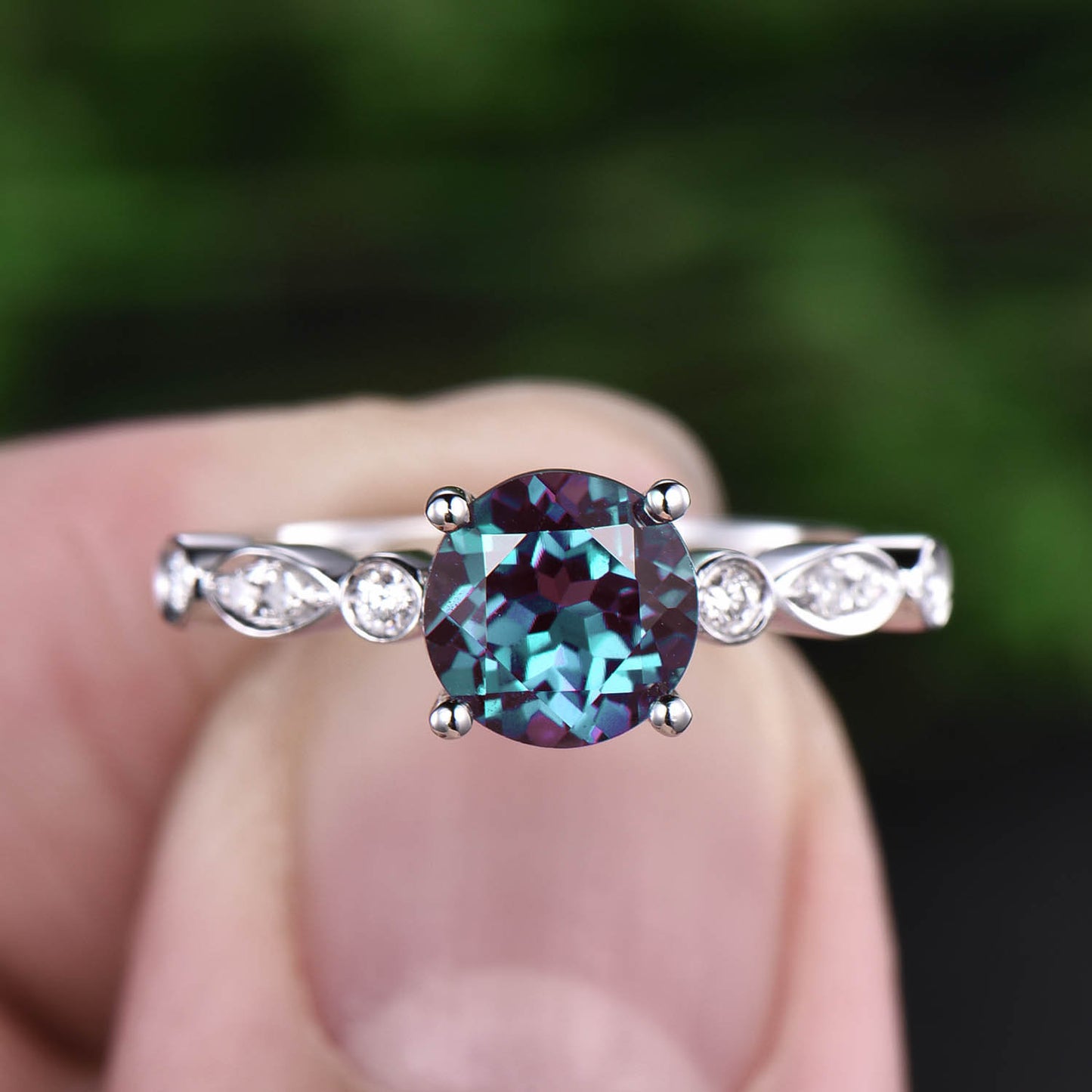 Alexandrite engagement ring rose gold color change alexandrite ring gold vintage marquise art deco diamond ring wedding promise ring band