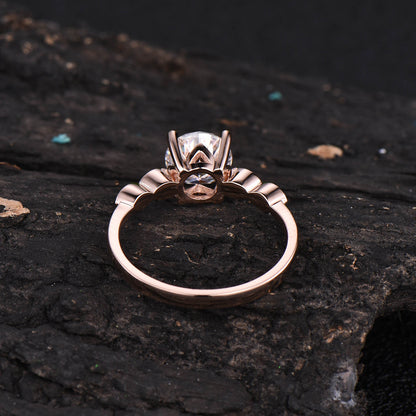 1.25ct round cut moissanite engagement ring rose gold 14K/18K moissanite art deco ring unique vintage engagement ring gift for her jewelry