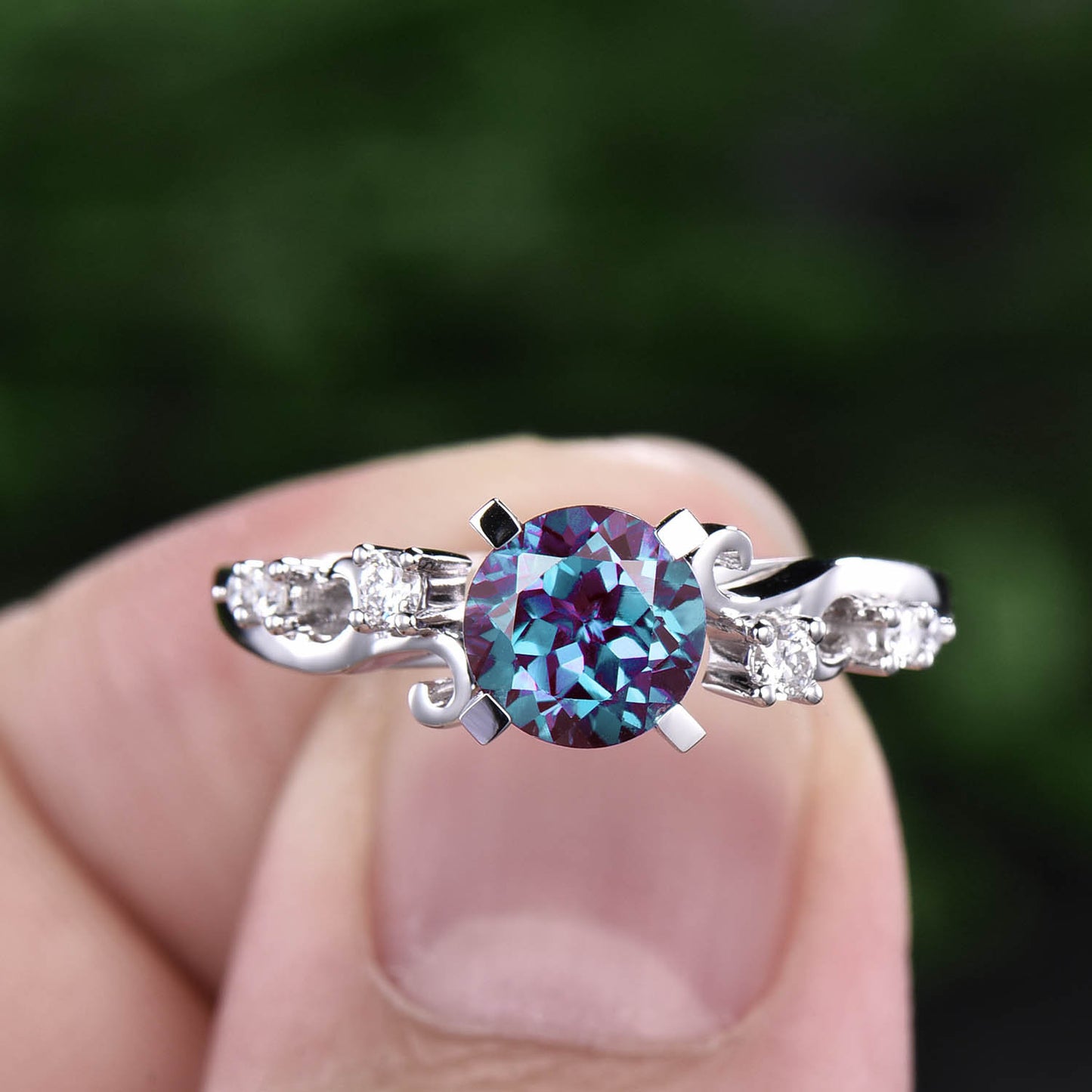 Antique diamond ring color change alexandrite engagement ring rose gold alexandrite ring gold vintage unique wedding ring band promise ring