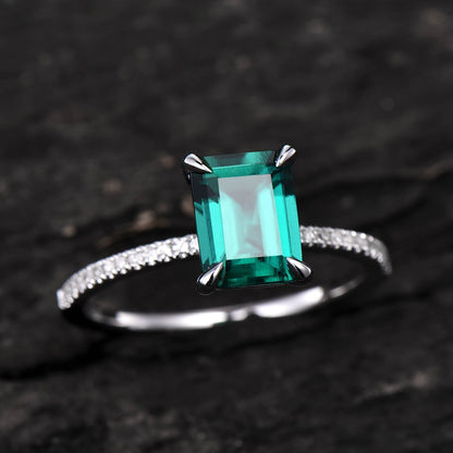 Emerald cut emerald ring for women vintage emerald engagement ring rose gold unique bridal ring half eternity diamond ring anniversary gift