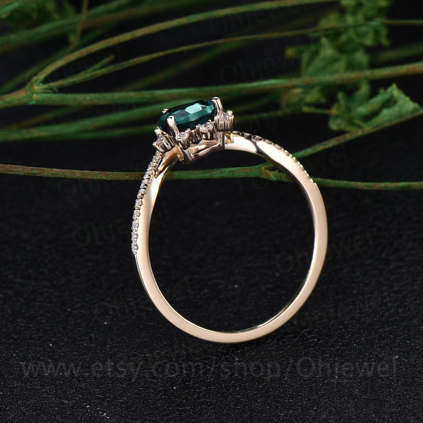Antique vintage pear emerald engagement ring 14k yellow gold May birthstone moissanite ring anniversary wedding gift unique design ring band
