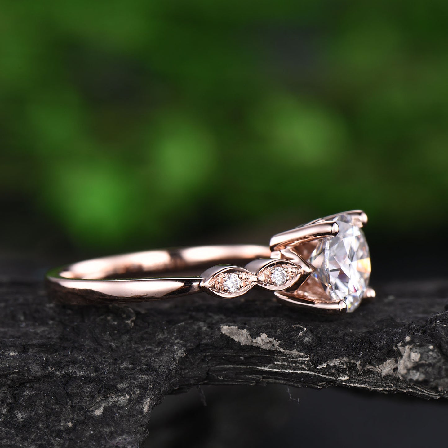1.25ct round cut moissanite engagement ring rose gold 14K/18K moissanite art deco ring unique vintage engagement ring gift for her jewelry