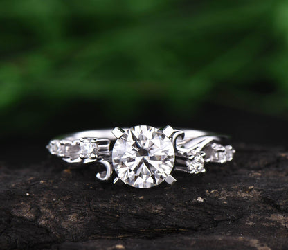 1ct brilliant moissanite engagement ring rose gold 14K/18K diamond  ring unique wedding band promise ring moissanite ring gold vintage