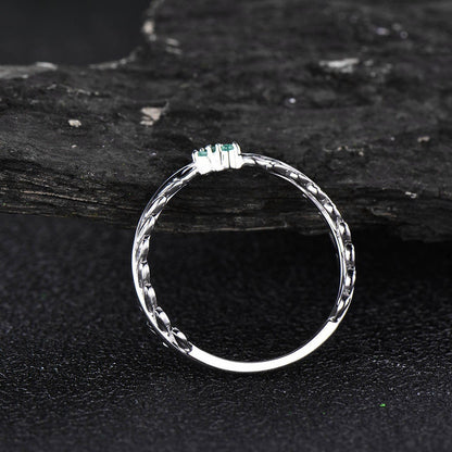 Vintage natural emerald ring gold unique emerald ring white gold feather Leaves ring wedding bridal ring gift jewelry May birthstone ring
