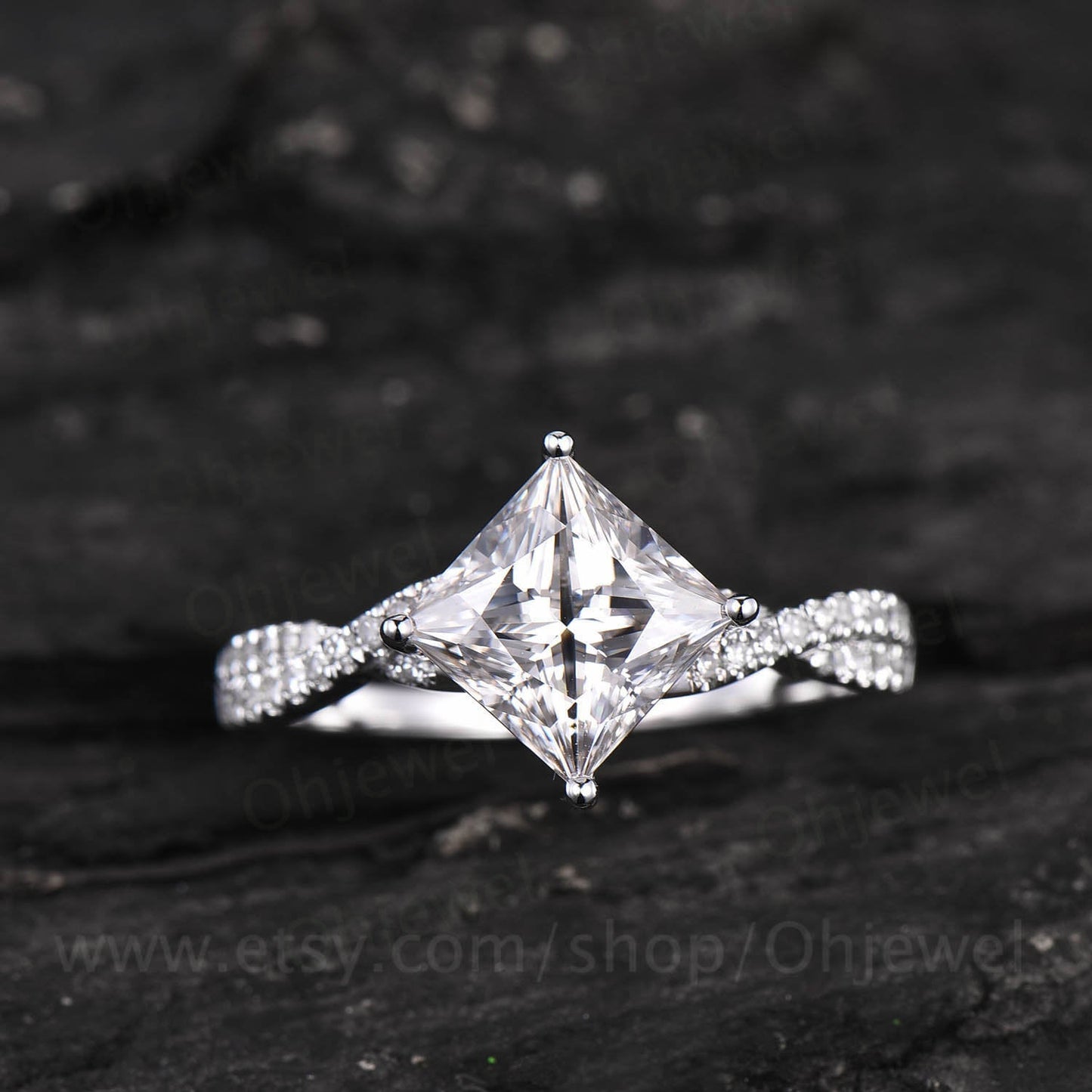 Unique vintage princess cut engagement ring moissanite engagement ring solid 14k 18k white gold promise bridal wedding ring anniversary gift