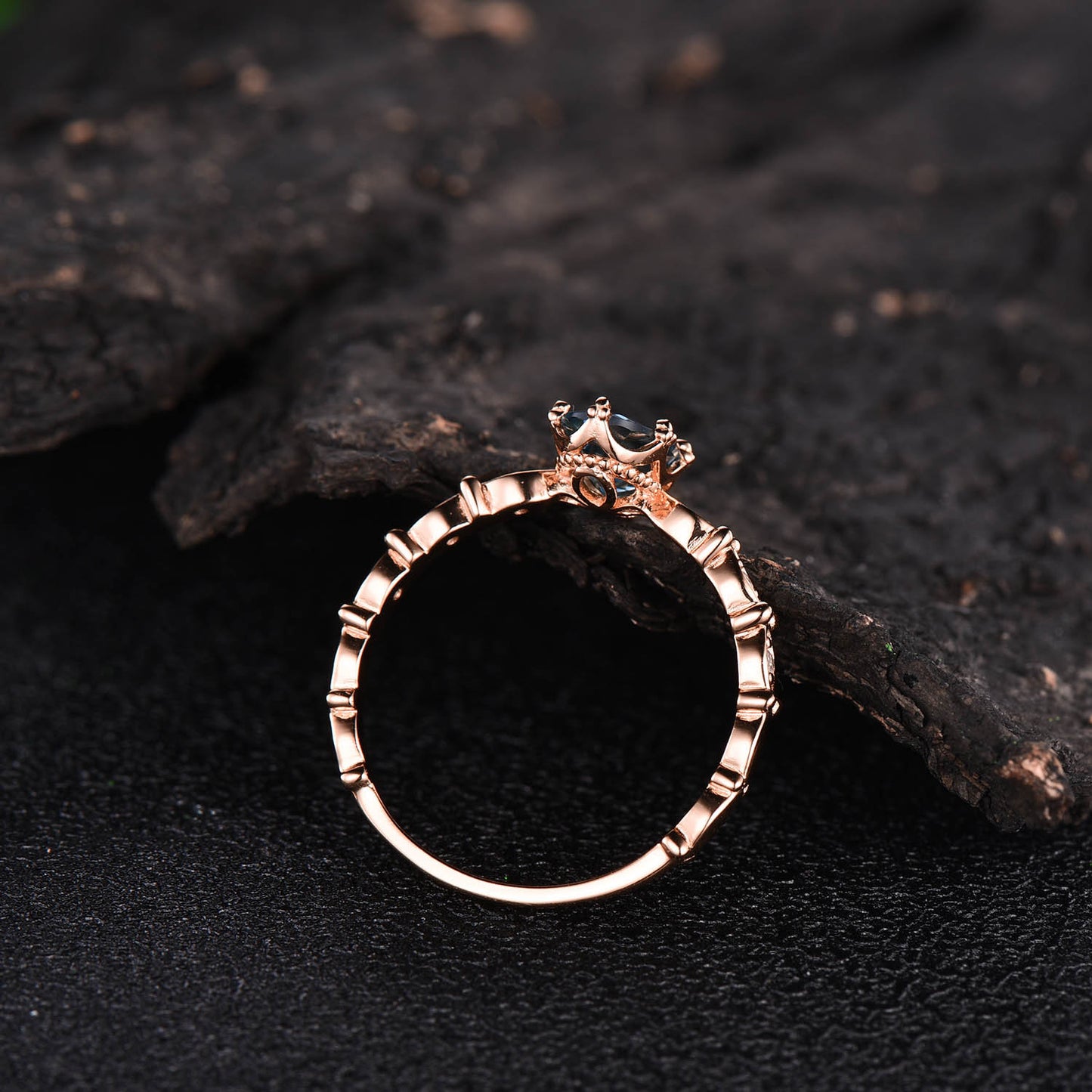 5x7mm oval cut London blue topaz engagement ring solid rose gold ring vintage topaz ring art deco moissanite ring birthday gift for her
