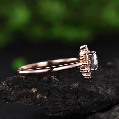 Sunflower cluster halo moissanite ring 5mm moonstone ring gold vintage moonstone engagement ring rose gold anniversary gift unique jewelry