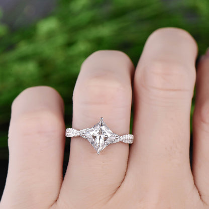 Unique vintage princess cut engagement ring moissanite engagement ring solid 14k 18k white gold promise bridal wedding ring anniversary gift