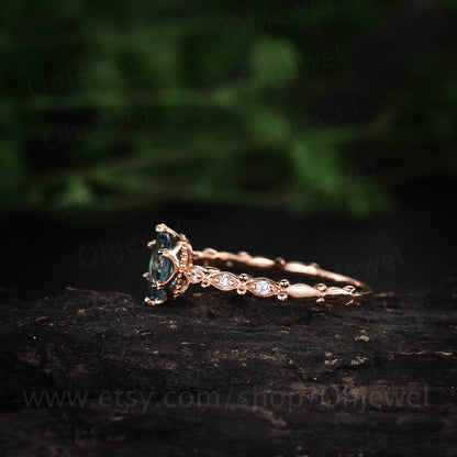 5x7mm oval cut London blue topaz engagement ring solid rose gold ring vintage topaz ring art deco moissanite ring birthday gift for her