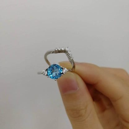 Three stone ring Swiss topaz ring gold 2pcs Swiss blue topaz engagement ring set topaz ring set white gold ring matching stacking ring