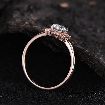 Sunflower cluster halo moissanite ring 5mm moonstone ring gold vintage moonstone engagement ring rose gold anniversary gift unique jewelry