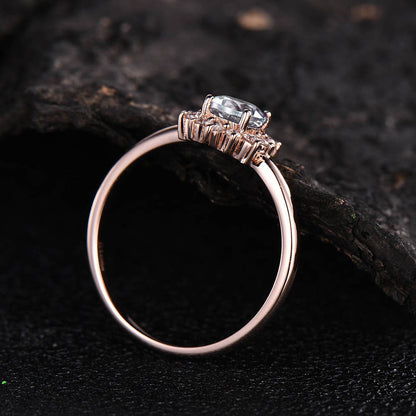 Rose gold ring Sunflower cluster halo unique vintage engagement ring 0.5ct round moissanite engagement ring anniversary birthday gift