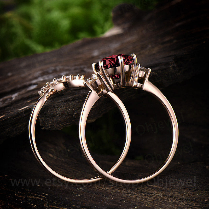 Garnet engagement sale ring white gold