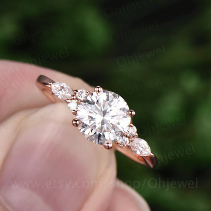 Vintage moissanite engagement ring unique marquise moissanite ring for women rose gold 925 sterling silver bridal anniversary ring gift