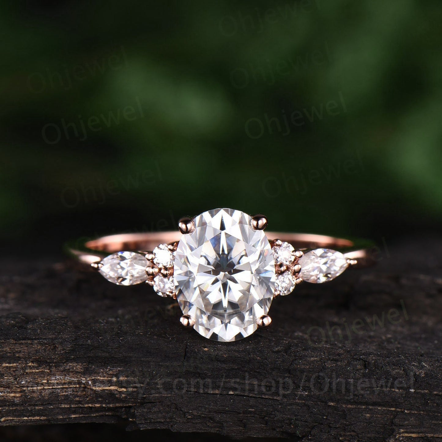 Unique vintage oval cut moissanite engagement ring set art deco moissanite ring rose gold wedding ring set women norse viking ring Jewelry