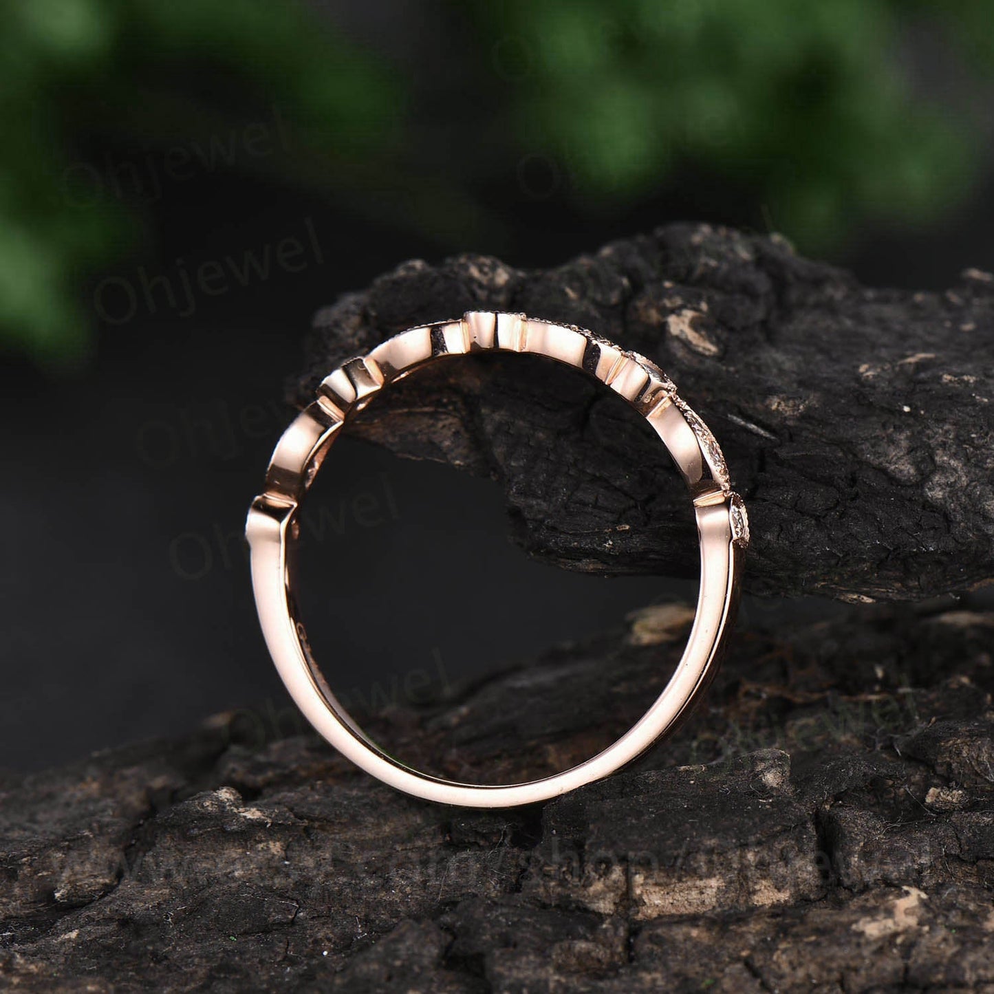 Rose gold ring real diamond ring vintage diamond wedding band art deco ring half eternity ring anniversary ring graduation gift for her
