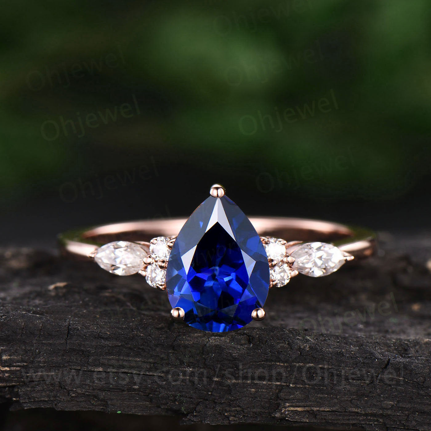 6x8mm pear sapphire ring for women unique vintage sapphire engagement ring rose gold sapphire jewelry art deco moissanite ring bridal gift